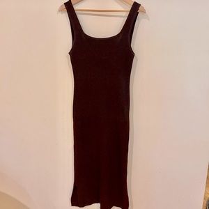 Dark burgundy-brown knit midi dress